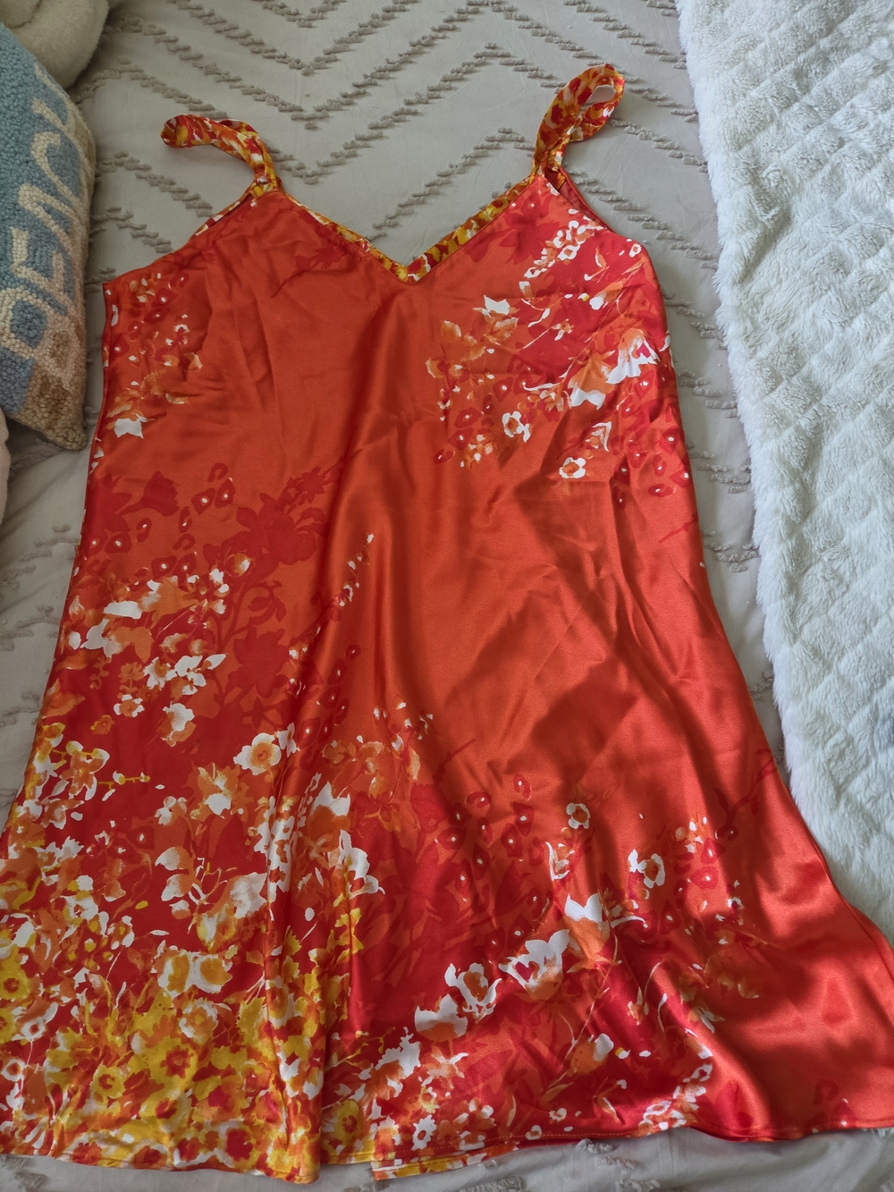 Orange/Red Floral Slip Mini Dress - xl but runs tiny. morw of a small/ medium - Picture 5 of 5